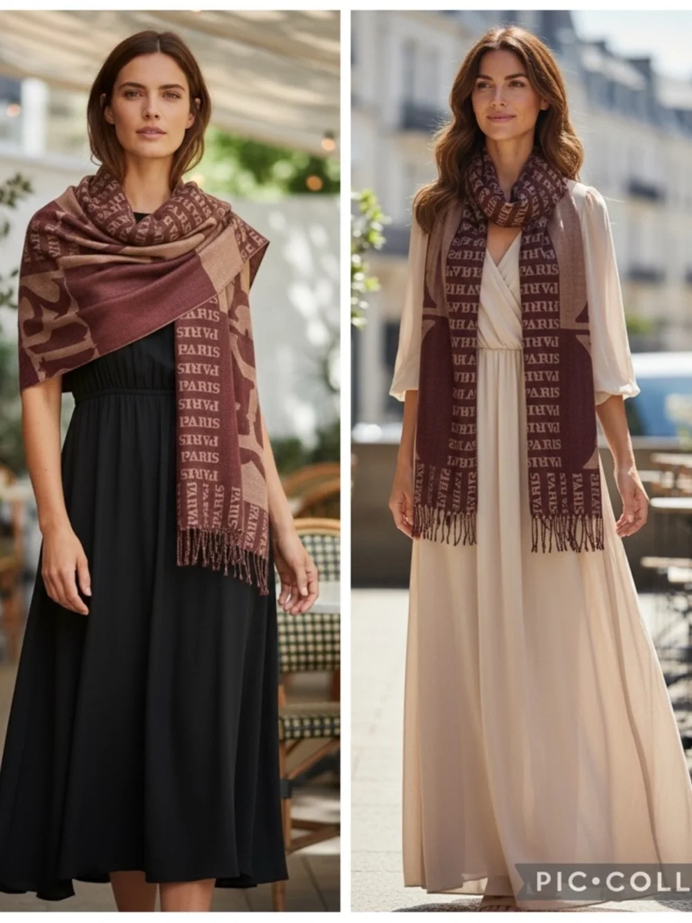 Paris Eiffel Tower Brown Camel Fringe Wrap Scarf Shawl Size OS
